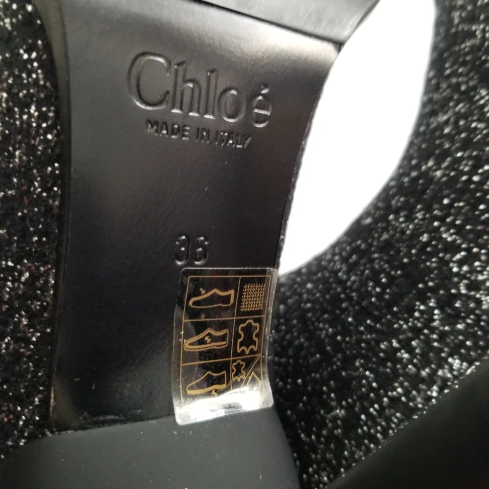 Chloe Lurex Knitted High Heel Elastic Sock Ankle Boots Size 36 Black Sil… - Picture 11 of 14